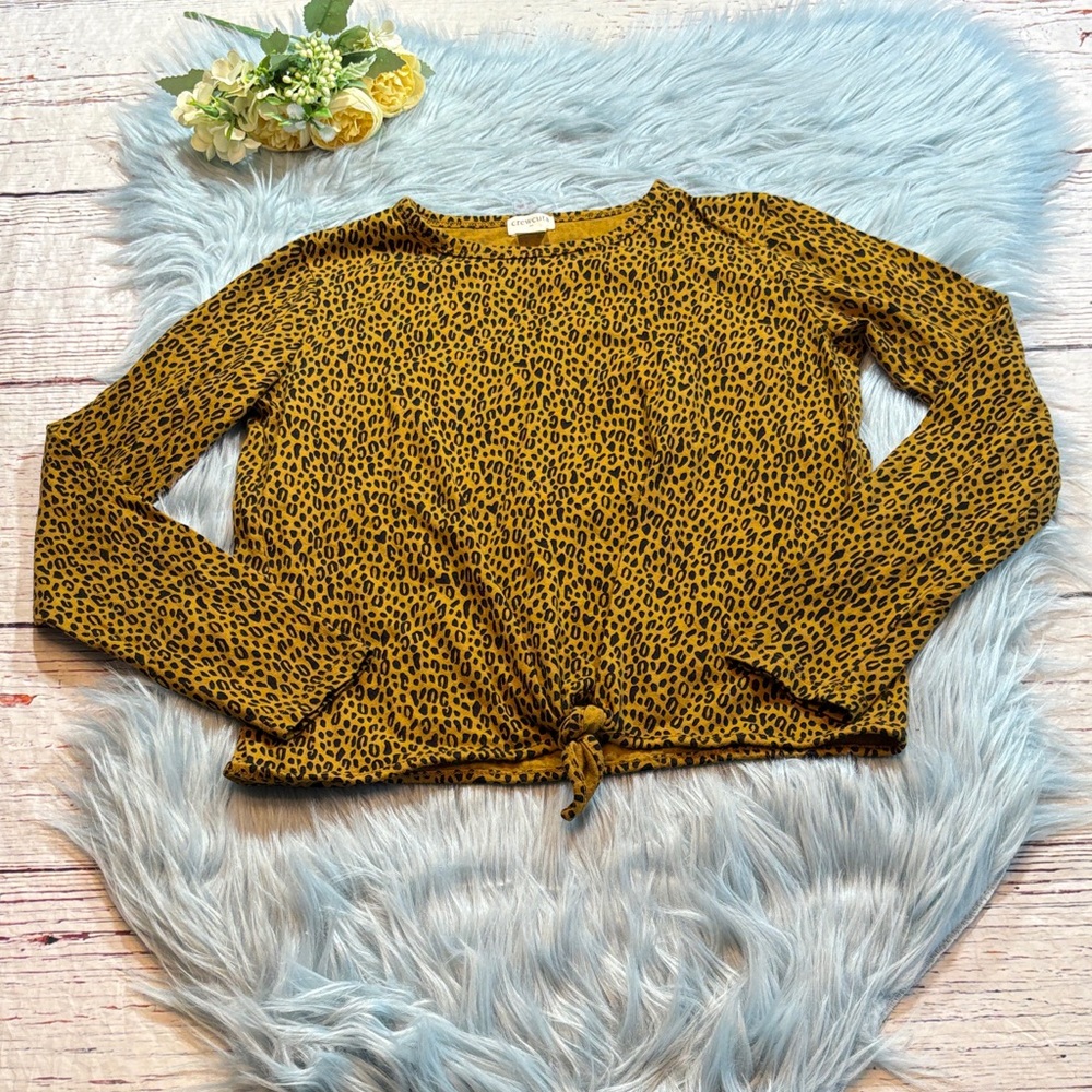 Crewcuts J. Crew Leopard Print Tie Front Long Sleeve Cotton Top sz L